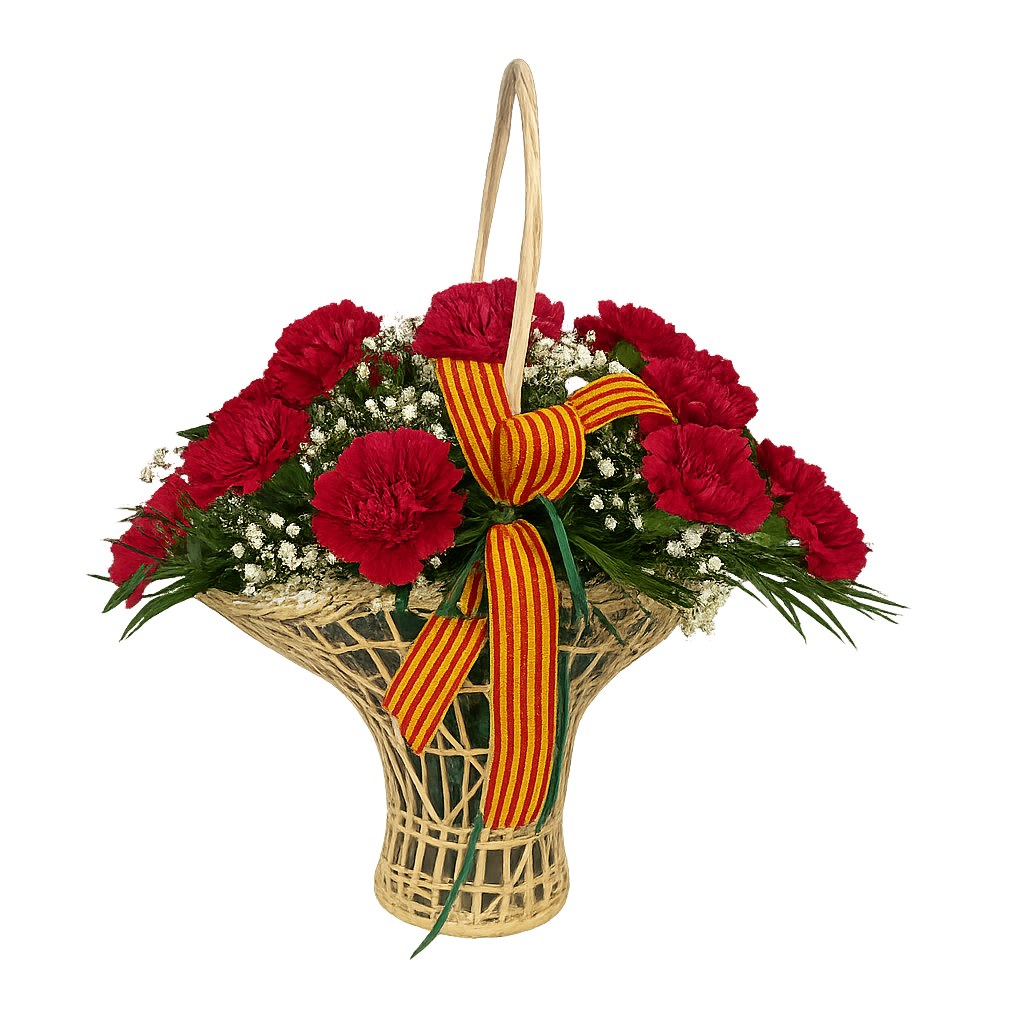 cesta magdalena 12 claveles rojos